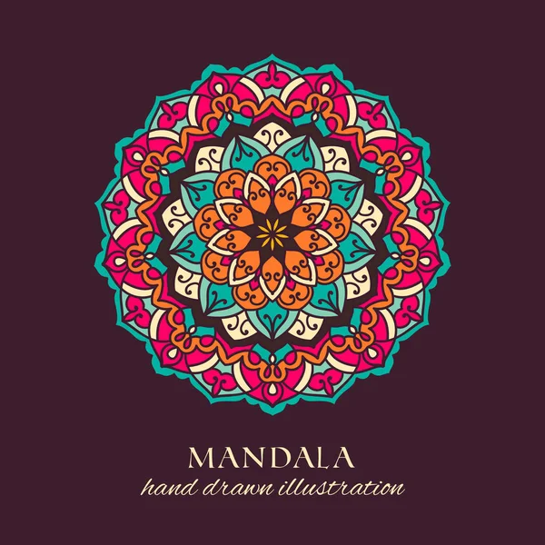 Mandala Ilustración Vectorial Dibujado Mano Rosa Marrón Anf Azul Redondo — Vector de stock