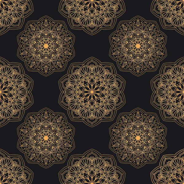 Mandala Gouden Vector Naadloze Patroon Luxe Damast Geometrische Patroon Zwarte — Stockvector