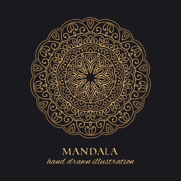 Mandala Vetor Ilustração Luxo Ornamento Decorativo Dourado Sobre Fundo Preto — Vetor de Stock