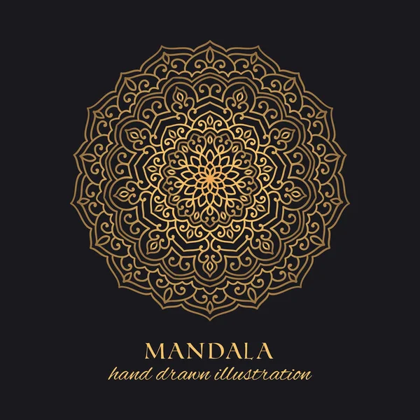 Ilustración Lujo Vectorial Mandala Adorno Decorativo Dorado Sobre Fondo Negro — Vector de stock