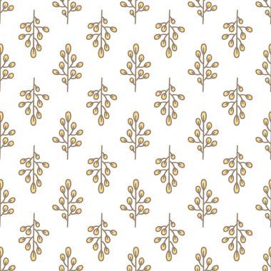 Rahat sonbahar tatlı el sorunsuz vektör desen çekilmiş. Orman açık beyaz ve bej renkli bırakır. Güzel botanik doku tasarım