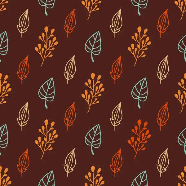 Confortable Automne Dessiné Main Motif Vectoriel Sans Couture Feuilles Herbes — Image vectorielle