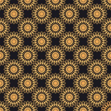 Sigorta primi oryantal vektör seamless modeli. Lüks renkleri altın ve siyah arka plan. Decotative vintage elemanları ile zarif süslü doku