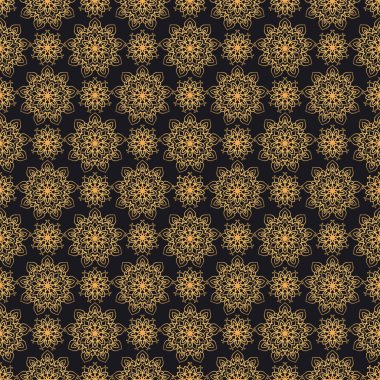 Sigorta primi oryantal vektör seamless modeli. Lüks renkleri altın ve siyah arka plan. Decotative vintage elemanları ile zarif süslü doku