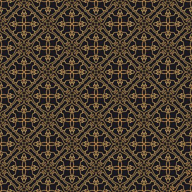 Sigorta primi oryantal vektör seamless modeli. Lüks renkleri altın ve siyah arka plan. Decotative vintage elemanları ile zarif süslü doku