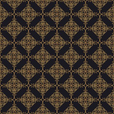 Sigorta primi oryantal vektör seamless modeli. Lüks renkleri altın ve siyah arka plan. Decotative vintage elemanları ile zarif süslü doku