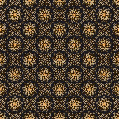 Sigorta primi oryantal vektör seamless modeli. Lüks renkleri altın ve siyah arka plan. Decotative vintage elemanları ile zarif süslü doku