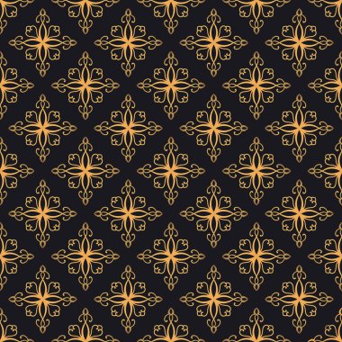 Sigorta primi oryantal vektör seamless modeli. Lüks renkleri altın ve siyah arka plan. Decotative vintage elemanları ile zarif süslü doku
