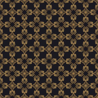 Sigorta primi oryantal vektör seamless modeli. Lüks renkleri altın ve siyah arka plan. Decotative vintage elemanları ile zarif süslü doku