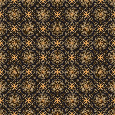 Sigorta primi oryantal vektör seamless modeli. Lüks renkleri altın ve siyah arka plan. Decotative vintage elemanları ile zarif süslü doku