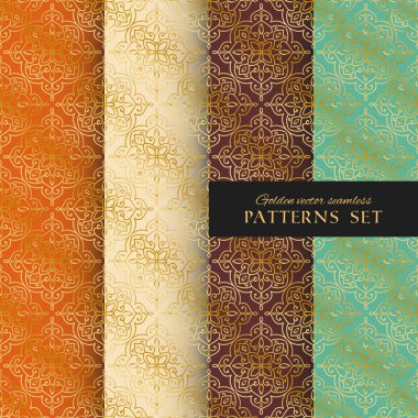 Kraliyet süslü vektör Dikişsiz desen koleksiyonu. Oriental altın arka plan ayarlamak. Duvar kağıtları, ev tekstili ve dekorasyonu için şık dokular