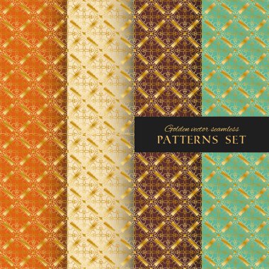 Kraliyet süslü vektör Dikişsiz desen koleksiyonu. Oriental altın arka plan ayarlamak. Duvar kağıtları, ev tekstili ve dekorasyonu için şık dokular