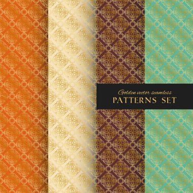 Kraliyet süslü vektör Dikişsiz desen koleksiyonu. Oriental altın arka plan ayarlamak. Duvar kağıtları, ev tekstili ve dekorasyonu için şık dokular