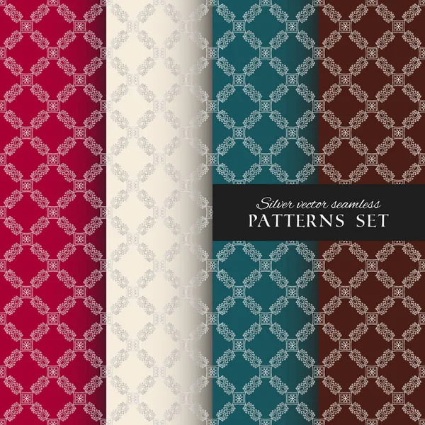 Royal Ornate Vector Seamless Patterns Collection Oriental Silver Backgrounds Set — Stock Vector