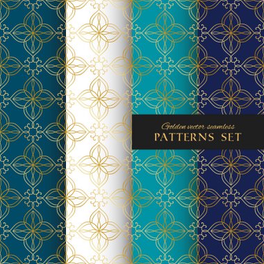Kraliyet süslü vektör Dikişsiz desen koleksiyonu. Oryantal altın ve maviyi kökenden küme. Duvar kağıtları, ev tekstili ve dekorasyonu için şık dokular