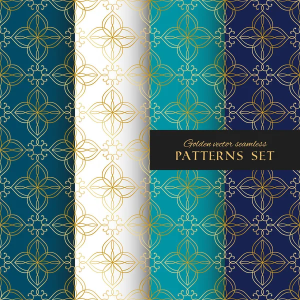 Royal Ornate Vector Seamless Patterns Collection Oriental Gold Blue Backgrounds — Stock Vector