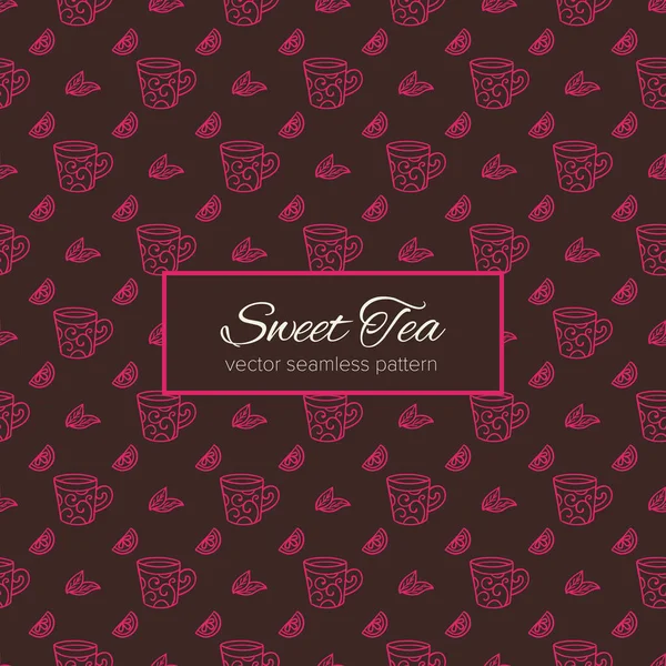 甜美的茶叶手绘无缝的矢量图案 柠檬和树叶涂鸦背景 简单的素描纹理为舒适的食品和饮料设计包 — 图库矢量图片