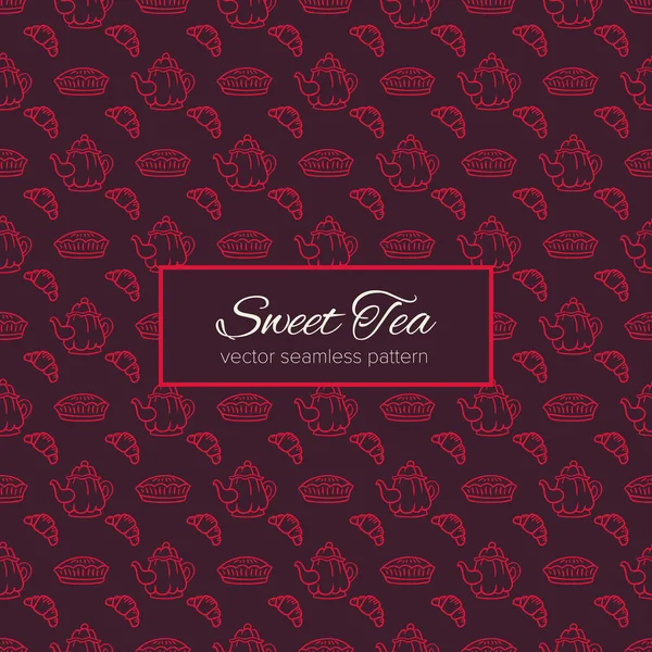 甜美的茶叶手绘无缝的矢量图案 杯子和叶子涂鸦背景 简单的素描纹理为舒适的食品和饮料设计包 — 图库矢量图片