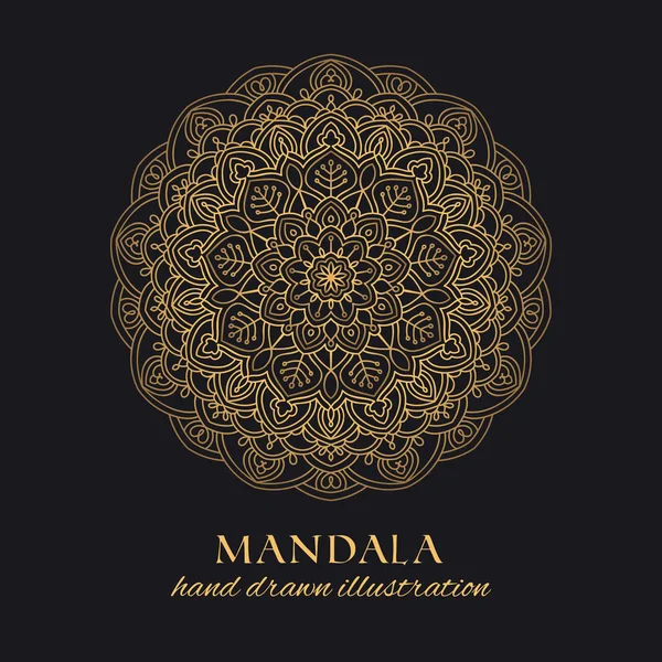 Mandala Vettoriale Illustrazione Lusso Ornamento Decorativo Dorato Sfondo Nero Elemento — Vettoriale Stock