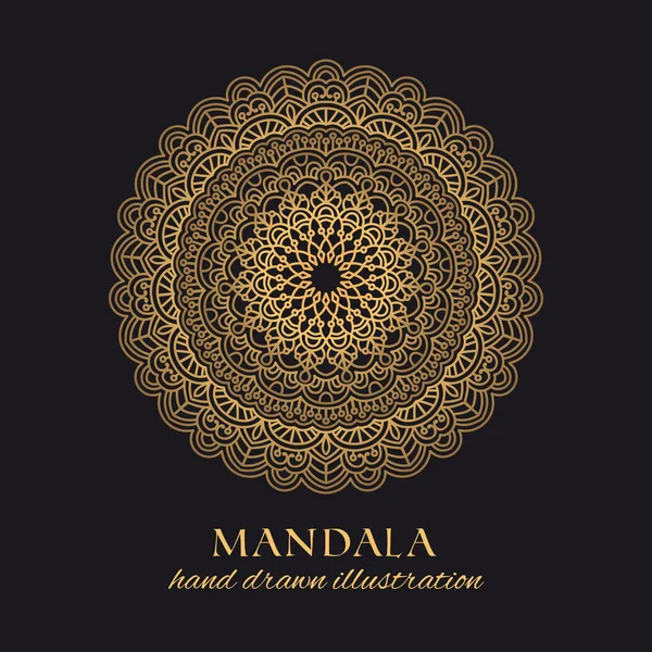 Ilustración Lujo Vectorial Mandala Adorno Decorativo Dorado Sobre Fondo Negro — Vector de stock