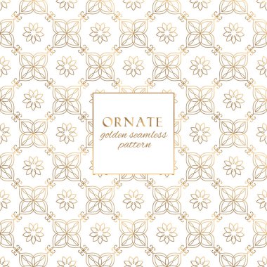 Oryantal altın ve beyaz süslü Dikişsiz desen vektör. Dekoratif el ile klasik etnik doku öğeleri çizilmiş. Geleneksel sigorta primi tasarımı ve dekorasyonu için zarif ışık lüks arka plan