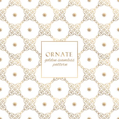 Oryantal altın ve beyaz süslü Dikişsiz desen vektör. Dekoratif el ile klasik etnik doku öğeleri çizilmiş. Geleneksel sigorta primi tasarımı ve dekorasyonu için zarif ışık lüks arka plan
