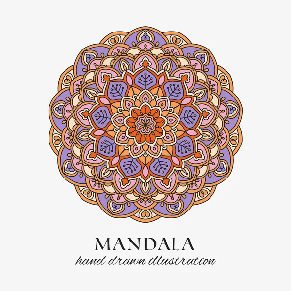 Mandala Color Oriental Ornamento Floral Redondo Colorido Vector Dibujado Mano — Vector de stock