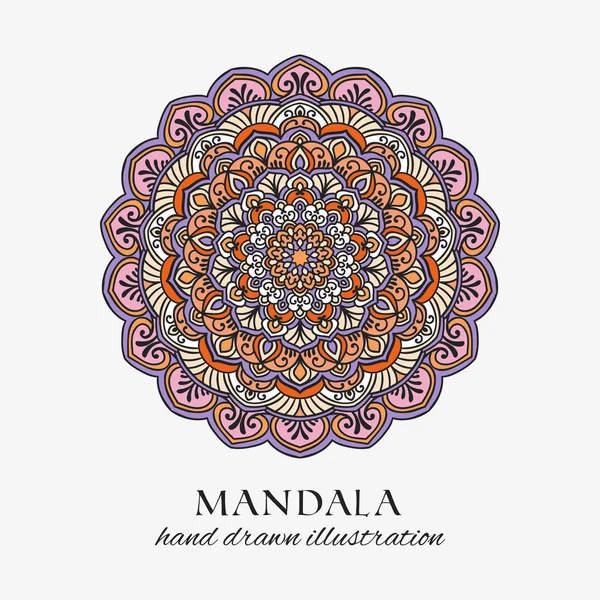 Mandala Color Oriental Ornamento Floral Redondo Colorido Vector Dibujado Mano — Vector de stock