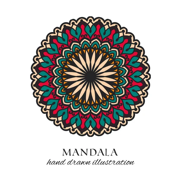 Mandala Color Oriental Ornamento Floral Redondo Colorido Vector Dibujado Mano — Vector de stock