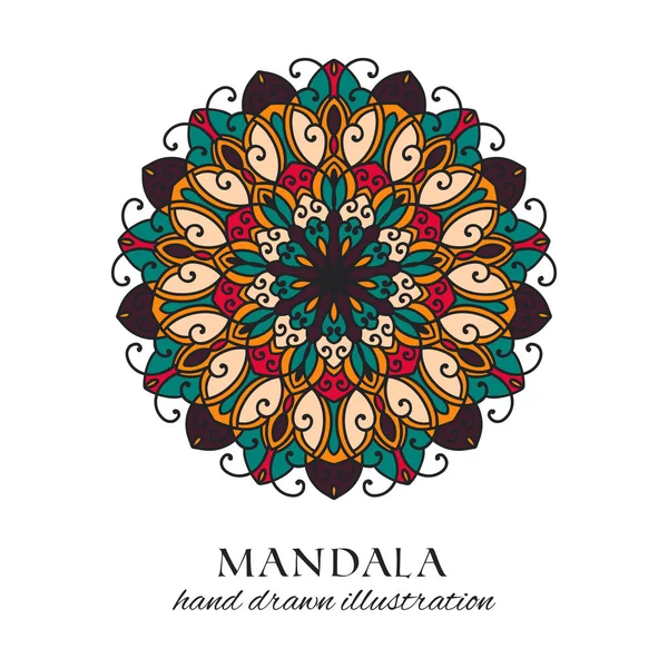 Mandala Color Oriental Ornamento Floral Redondo Colorido Vector Dibujado Mano — Vector de stock