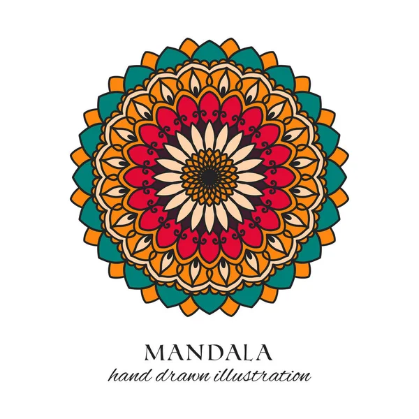 Mandala Color Oriental Ornamento Floral Redondo Colorido Vector Dibujado Mano — Vector de stock