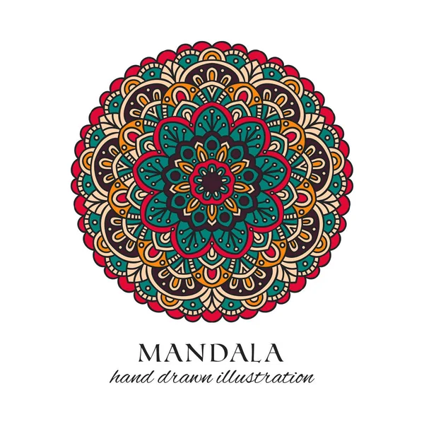 Mandala Color Oriental Ornamento Floral Redondo Colorido Vector Dibujado Mano — Vector de stock