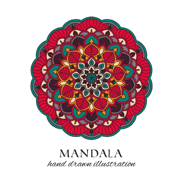 Mandala Color Oriental Ornamento Floral Redondo Colorido Vector Dibujado Mano — Vector de stock