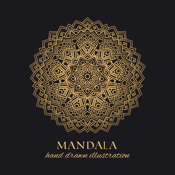 Mandala Vector Ornament Luxury Design Golden Ethnic Element Black Background — Stock Vector