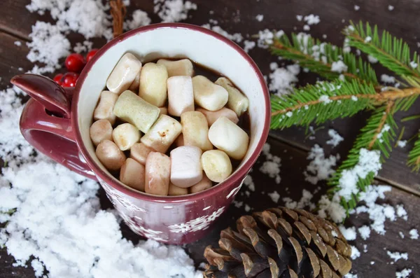 Chocolat Chaud Savoureux Fait Maison Verre Avec Guimauve Festive Noël — Photo