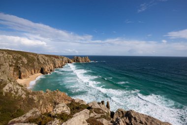 Porthcurno Beach Cornwall İngiltere'de yaz aylarında