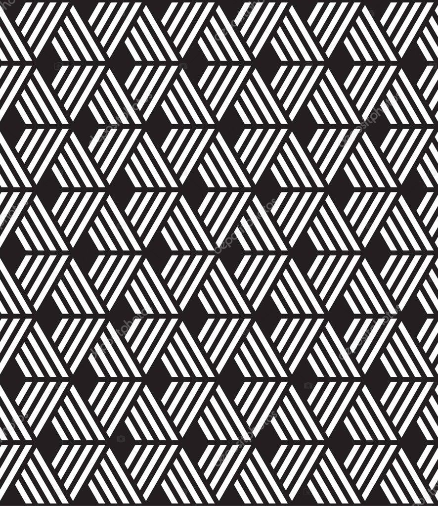 seamless monochrome striped geometric pattern of rhombuses.