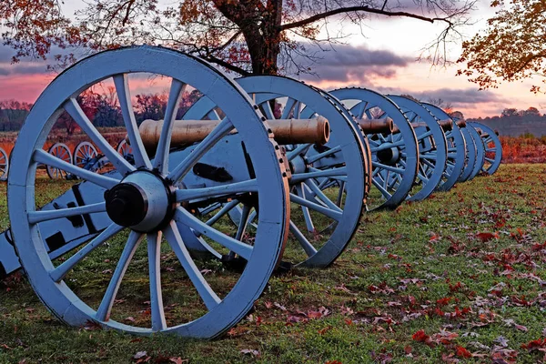 Sunrise on Revolutionary War cannons at Valley Forge National Historical Park, Pennsylvania, USA