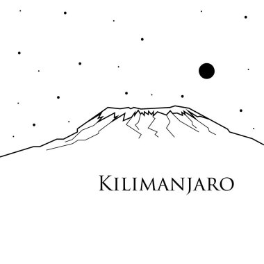 Afrika'daki Kilimanjaro Dağı vektör Illustration. Volkan. Siyah beyaz resim