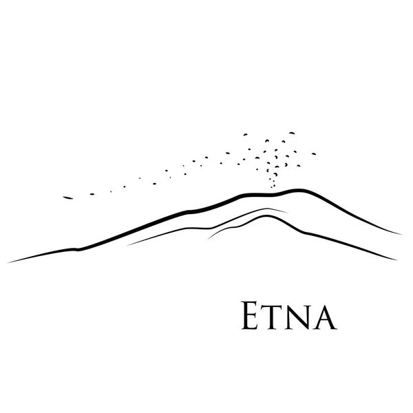 Mount Etna Zwart Wit Vectorillustratie Van Een Vulkaanuitbarsting — Stockvector