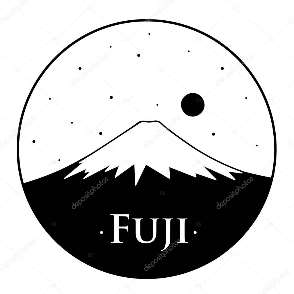 Vector illustration of Mount Fuju. Black and white illustration of volcano in Japan.