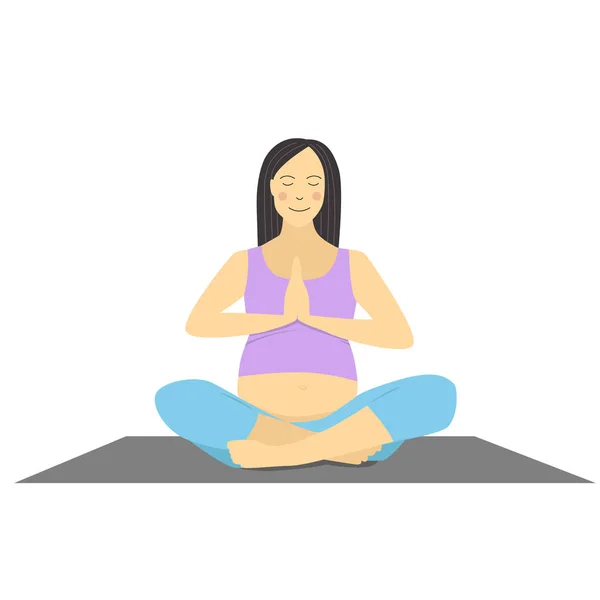 Pregnant Woman Does Yoga Vector Isolated Illustration Meditation Pregnancy — Stock Vector