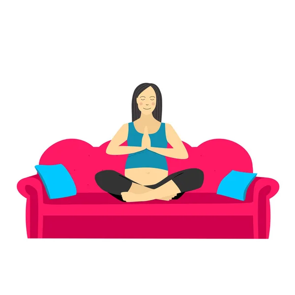 stock vector Pregnant woman. Vector illustration of a pregnant girl on the couch. Pregnancy. Yoga. Meditation