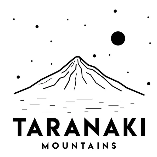 Dağ Taranaki Yeni Zelanda Doğası Siyah Beyaz Vektör Çizim Değişken — Stok Vektör