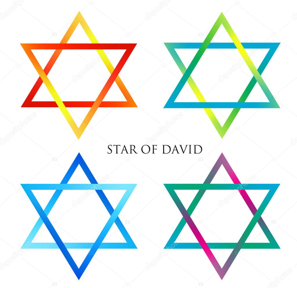 Set with Star of David. Shield of David. Modern Jewish identity and Judaism. Gradient mesh design. Trendy colors. Vector illustration. Collection.