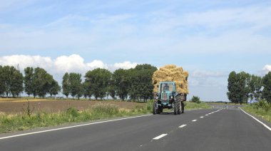 Traktör saman taşır. Tarım