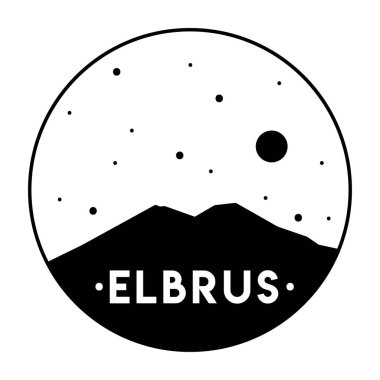 Elbrus. Rusya'da monte. Kafkas Dağları. Siyah ve beyaz vektör çizim. Seyahat ve Turizm