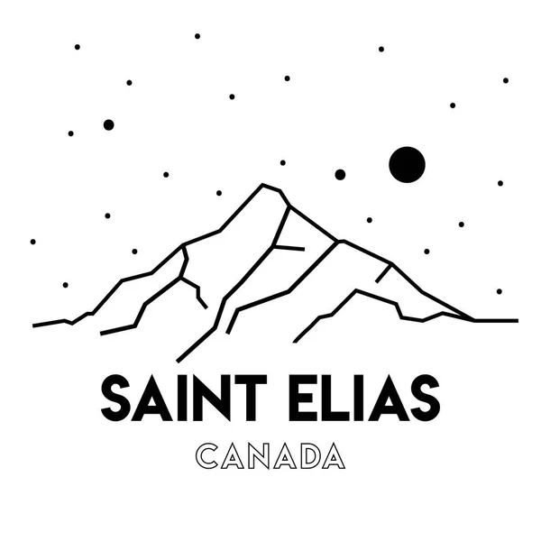 Monte Saint Elias Canadá Ilustração Vetorial Montanhas Projeto Impressão Preto —  Vetores de Stock