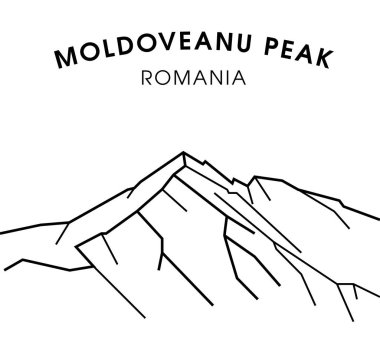 Moldoveanu Peak. Vector black and white illustration of mountains in Romania. Carpathians. Print design, poster. clipart