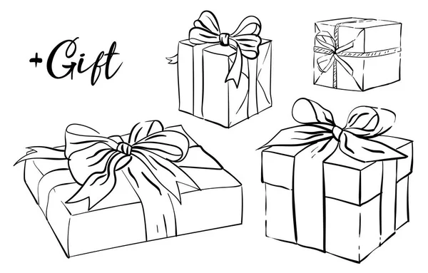 Christmas gifts set. Black and white drawing of different holiday boxes.  Vector illustration. 14864439 Vector Art at Vecteezy